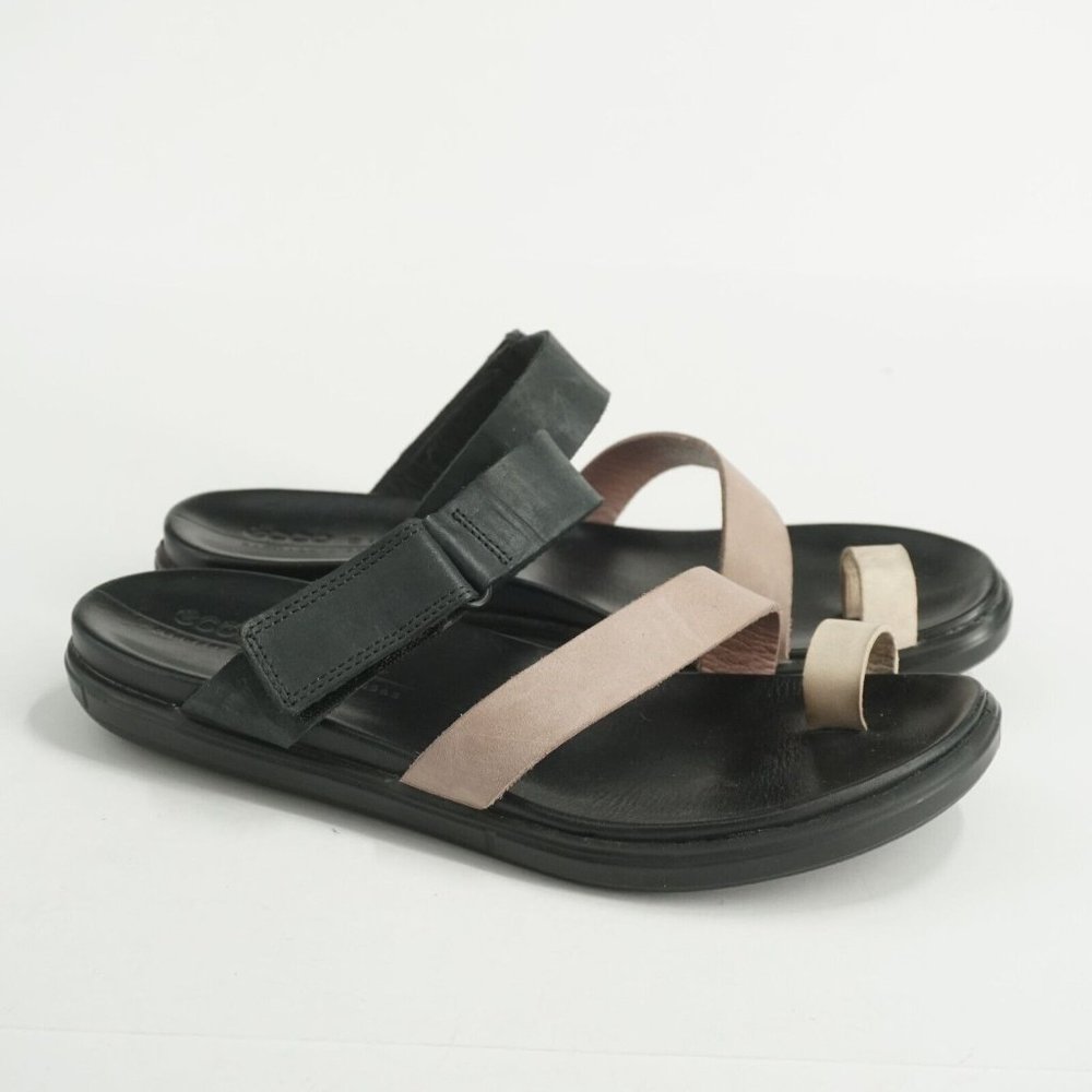Ecco Womens Simpil Sandals Slides Black Pink Beige Leather Size 37 EU - 6.5 US